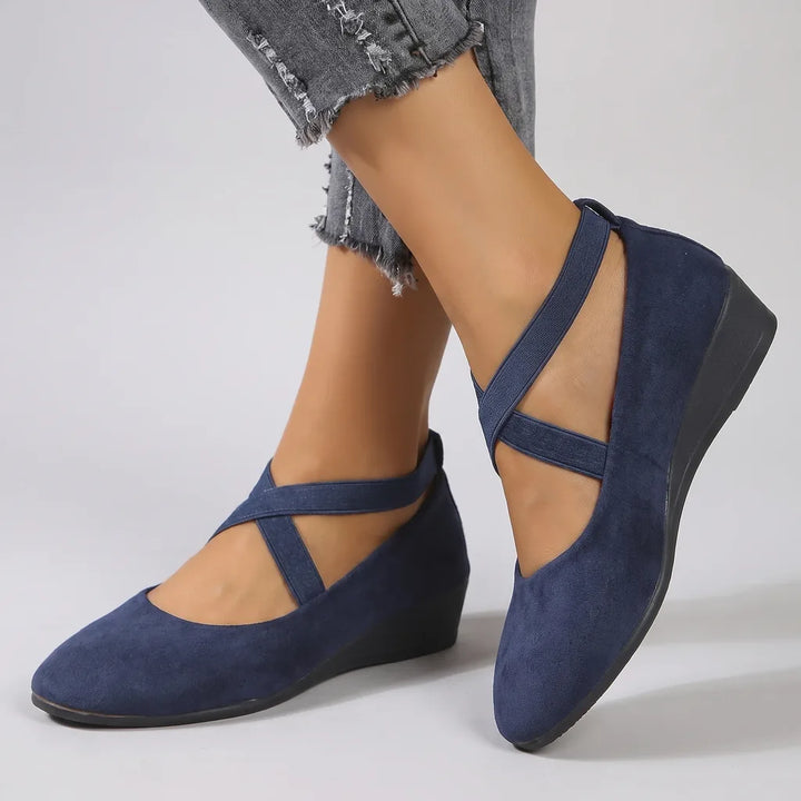 Rosetta Crossover Wedge Sandals - Color:Blue;Size:35