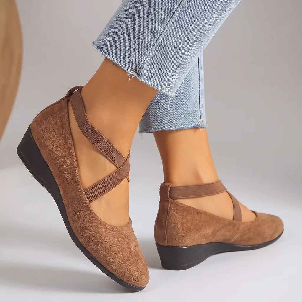 Rosetta Crossover Wedge Sandals - Color:Brown;Size:35