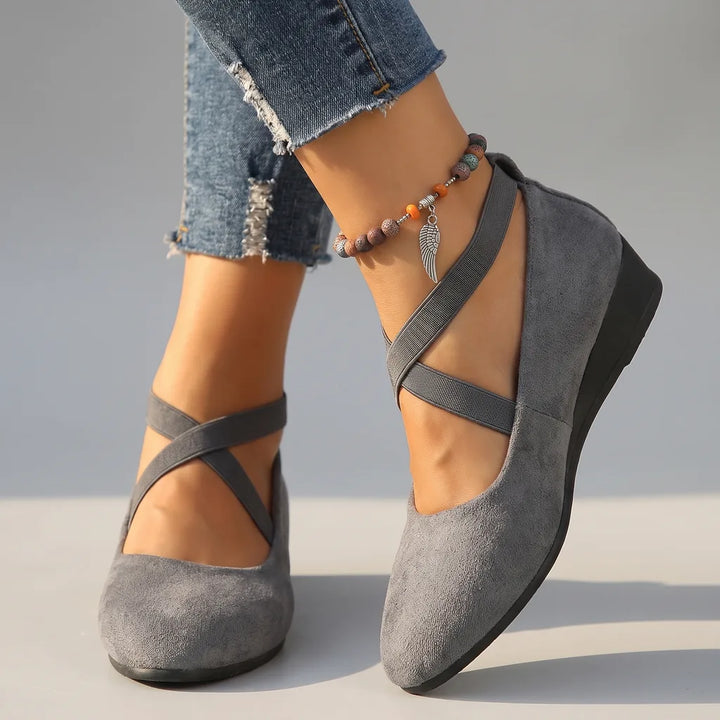 Rosetta Crossover Wedge Sandals - Color:Gray;Size:35
