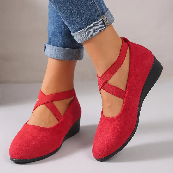 Rosetta Crossover Wedge Sandals - Color:Red;Size:35
