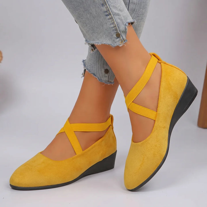 Rosetta Crossover Wedge Sandals - Color:Yellow;Size:35