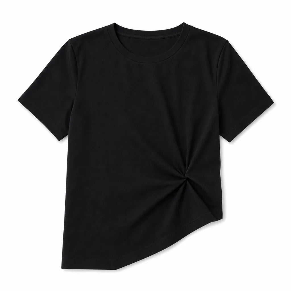 Rosie Cropped Patchwork T-Shirt  - Color:Black;Size:S