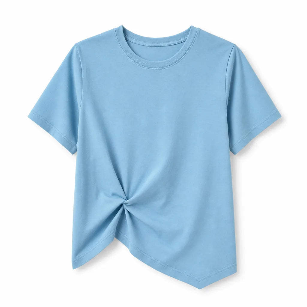 Rosie Cropped Patchwork T-Shirt  - Color:Blue;Size:S