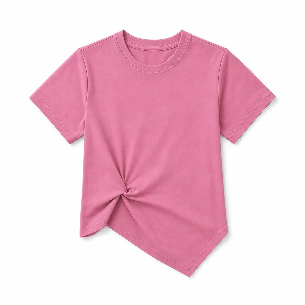 Rosie Cropped Patchwork T-Shirt  - Color:Pink;Size:S