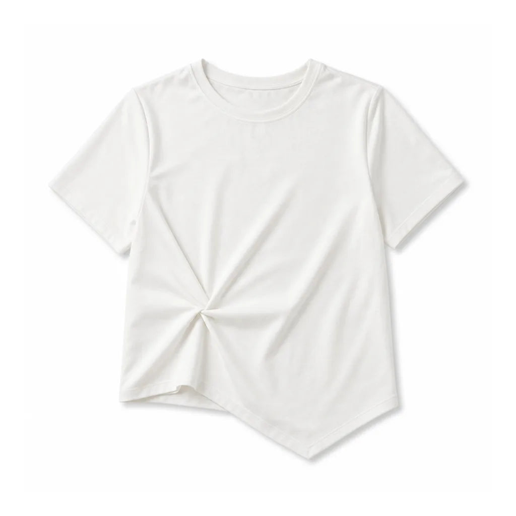 Rosie Cropped Patchwork T-Shirt  - Color:White;Size:S