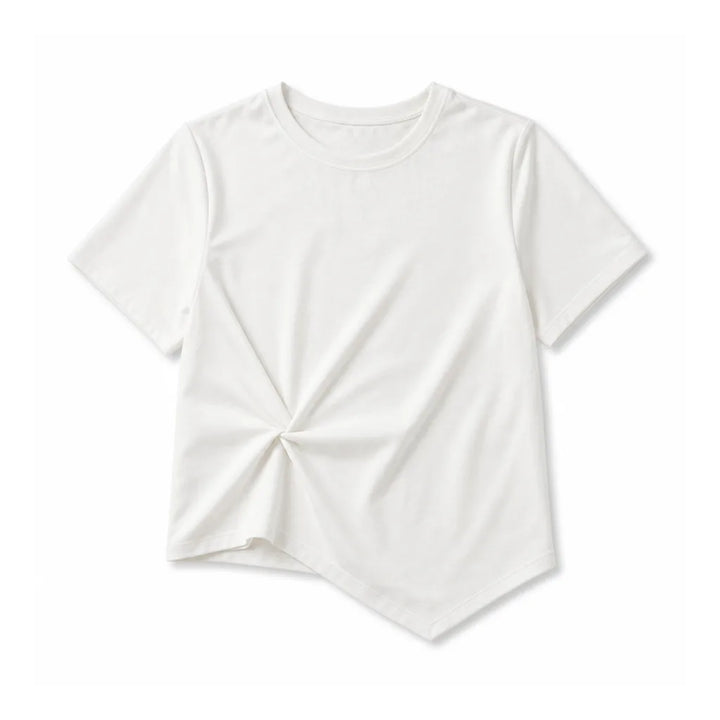Rosie Cropped Patchwork T-Shirt  - Color:White;Size:S