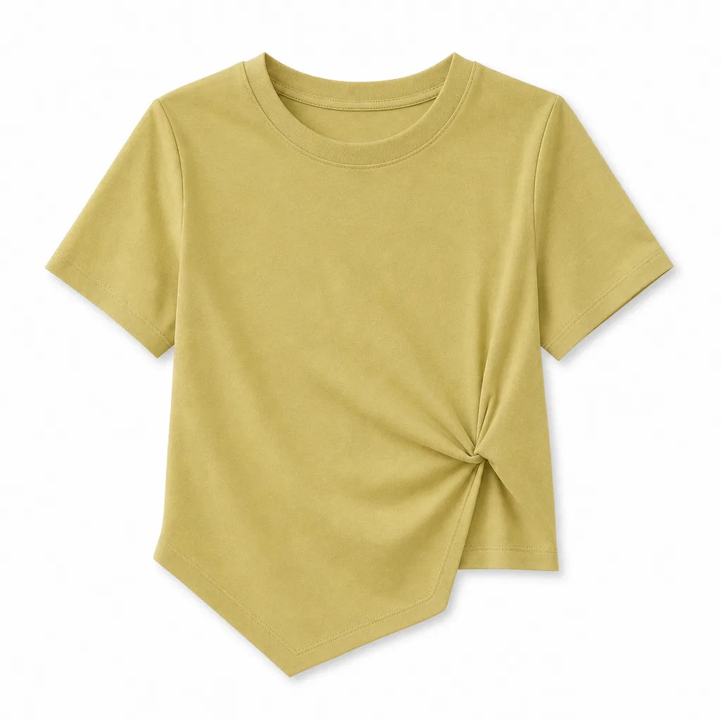 Rosie Cropped Patchwork T-Shirt  - Color:Yellow;Size:S