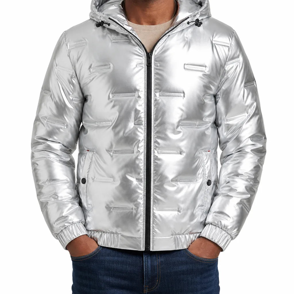 Rowan | Mens Cropped Puffer Jacket - Color:Silver;Size:S