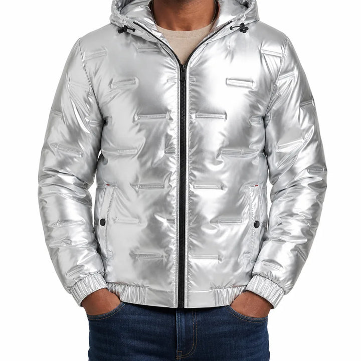 Rowan | Mens Cropped Puffer Jacket - Color:Silver;Size:S
