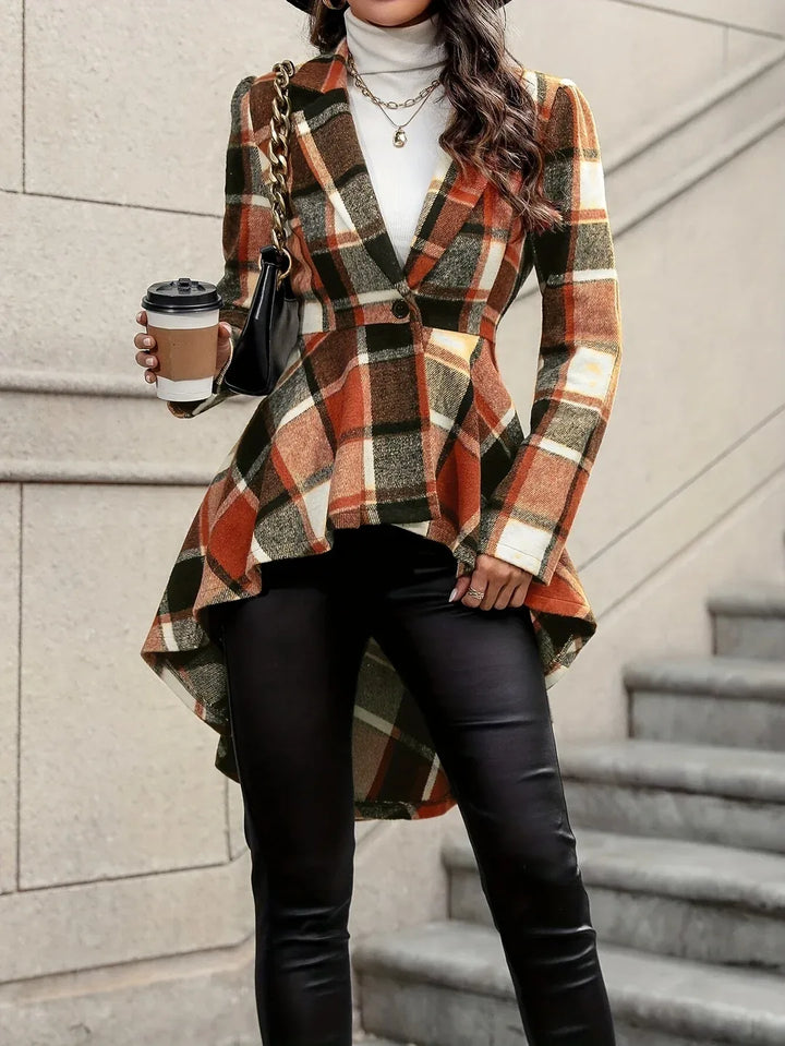 Women's Draped Longline Plaid Jacket2.webp