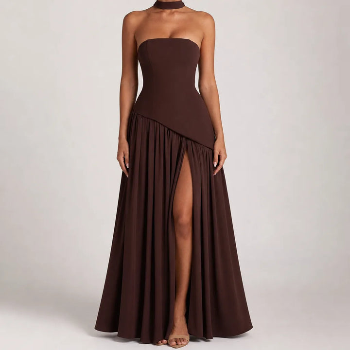 Ruby | Women's Fall Wedding Guest Dress - Color:Brown;Size:XS