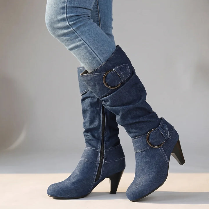 Ruby | Women's Orthopedic Buckle Boots  - Color:Denim-Look;Size:36