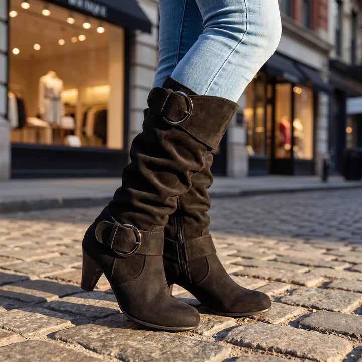 Women's Black Chadwick Knee-High Buckle Boots