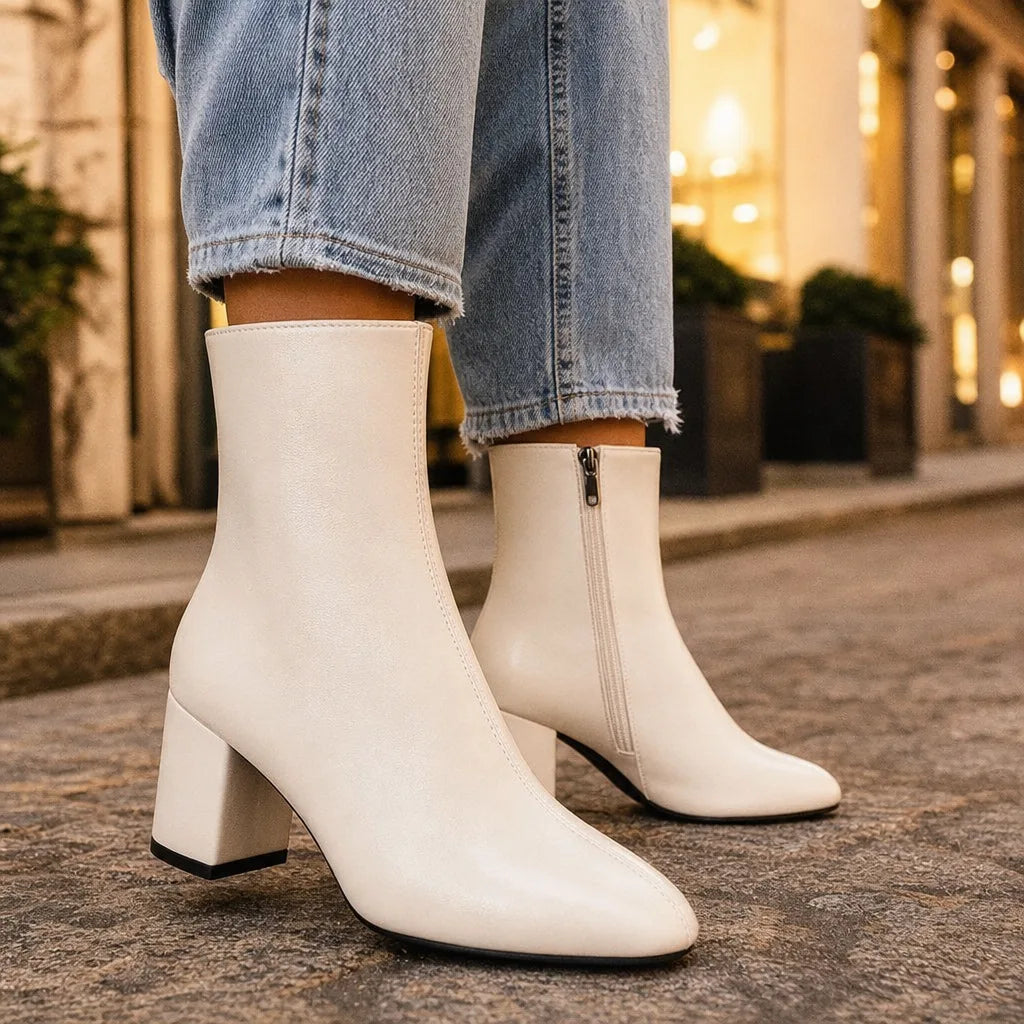 Women's Beige Montgomery Square Toe Boots