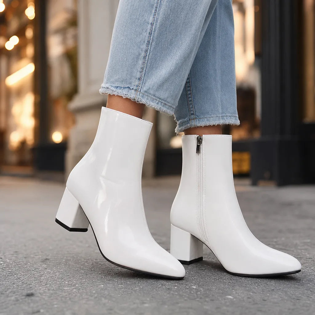 Women's White Montgomery Square Toe Boots