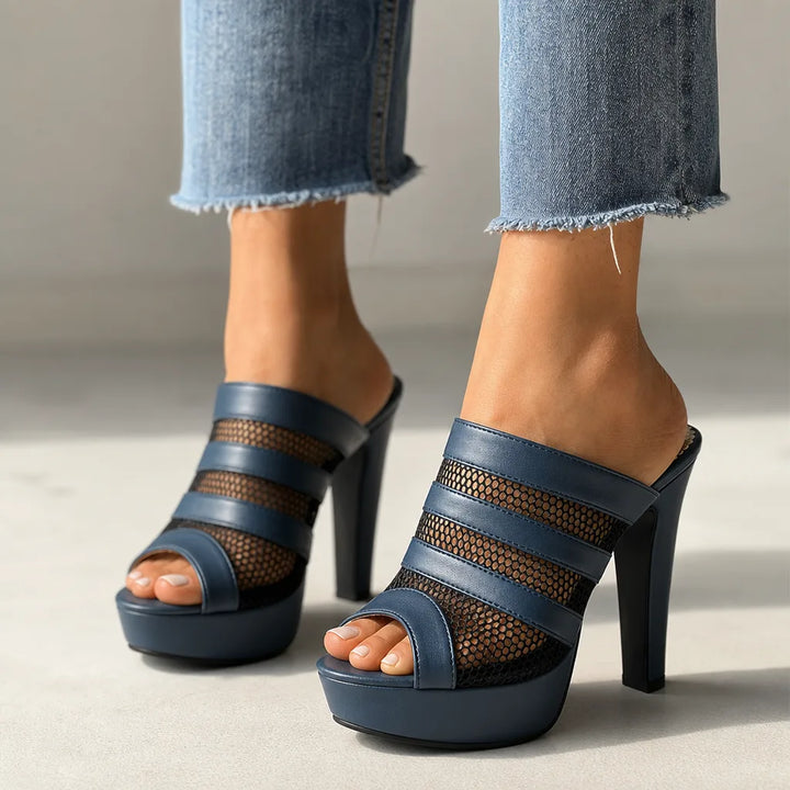 Sabine| Women's Platform Slide Sandals Heels - Color:Blue;Size:36