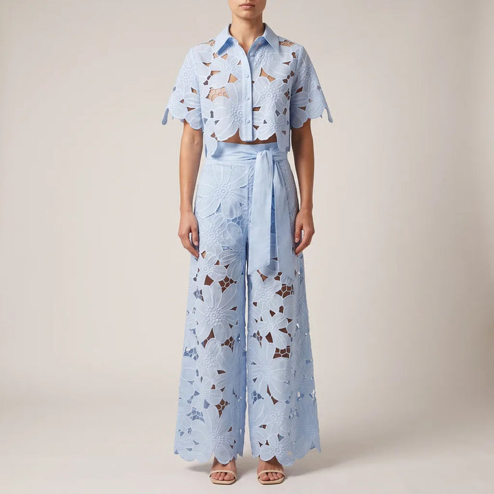 Sadie Cutout Pants Set - Color:Blue;Size:XXS