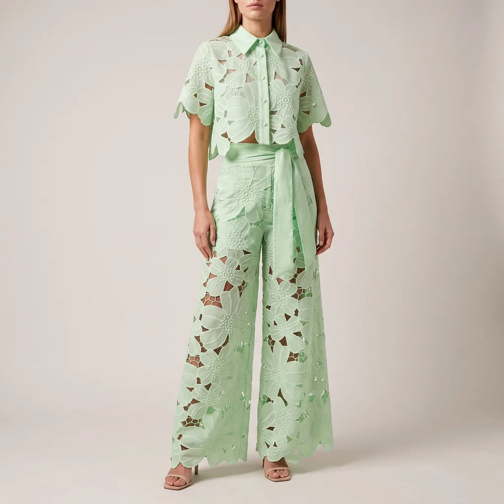 Sadie Cutout Pants Set - Color:Green;Size:XXS