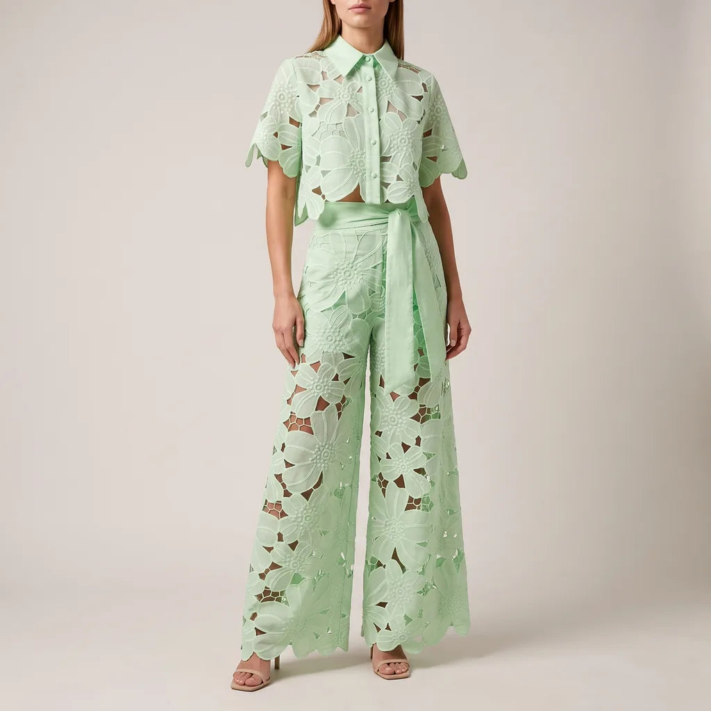Sadie Cutout Pants Set - Color:Green;Size:XXS