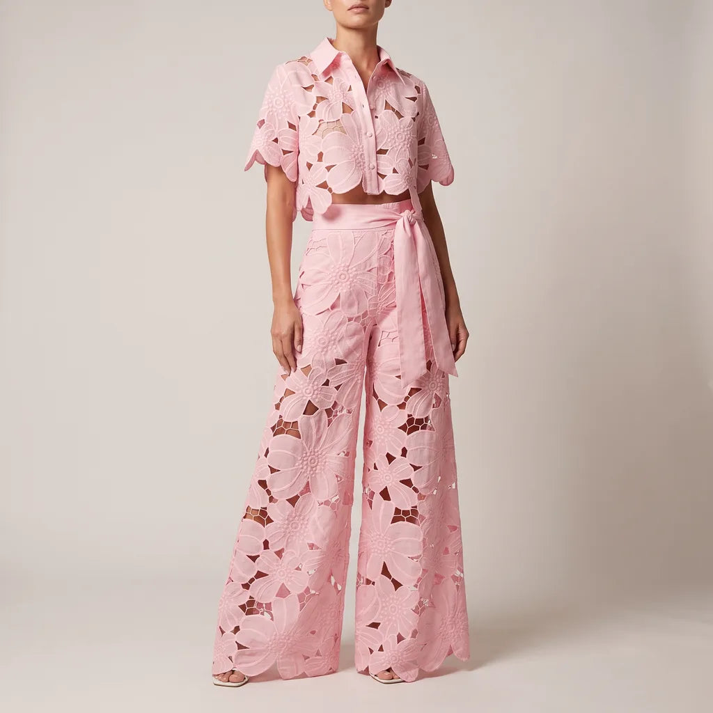 Sadie Cutout Pants Set - Color:Pink;Size:XXS