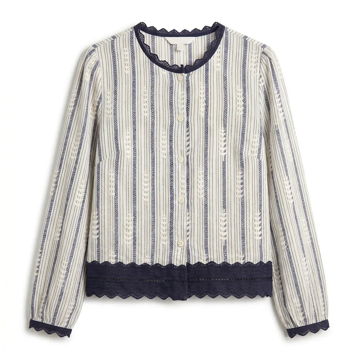 Sadie Striped Lace Blouse - Color:White;Size:S