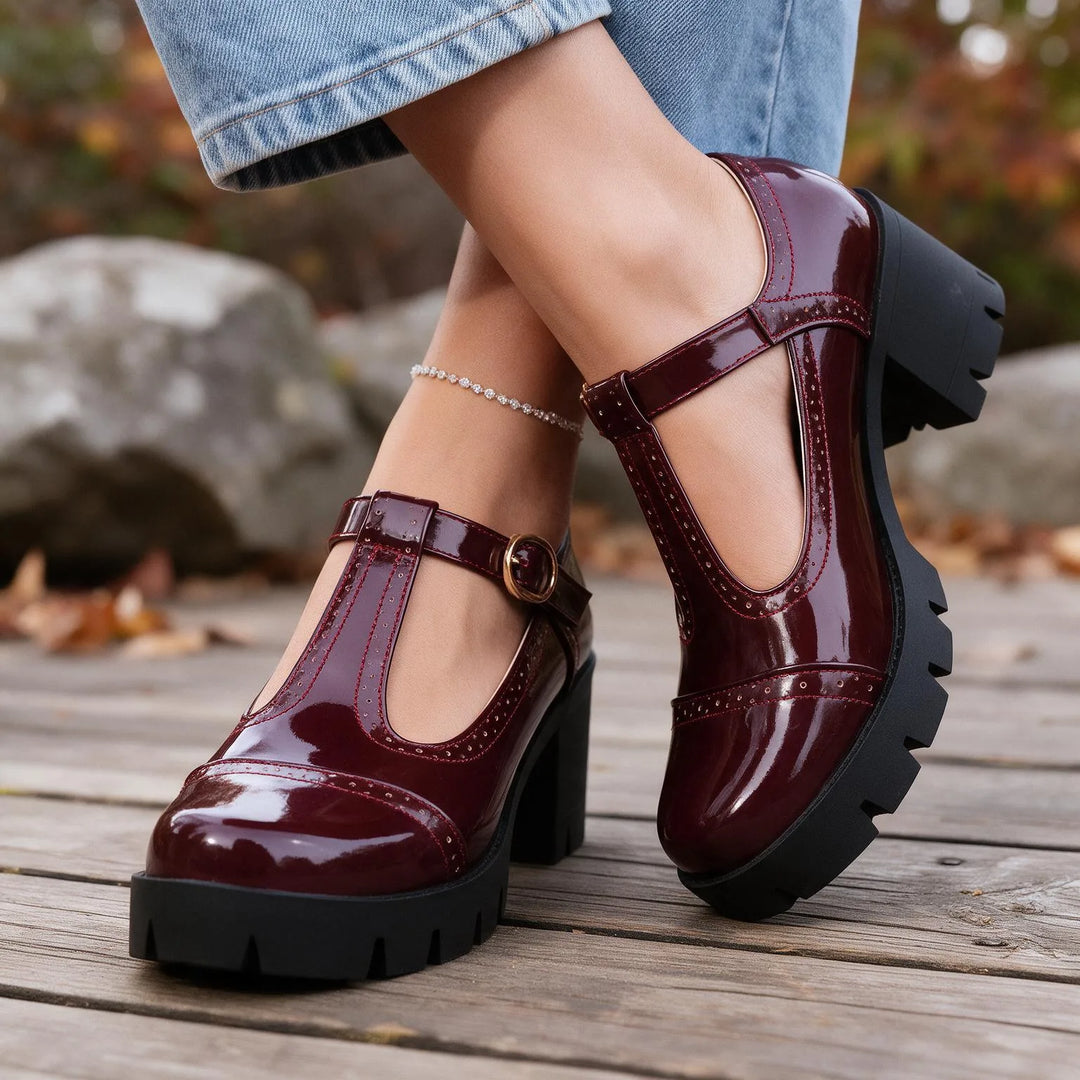 Sadie | Women's Orthopedic Mary Jane Heels - Color:Wine Red;Size:35