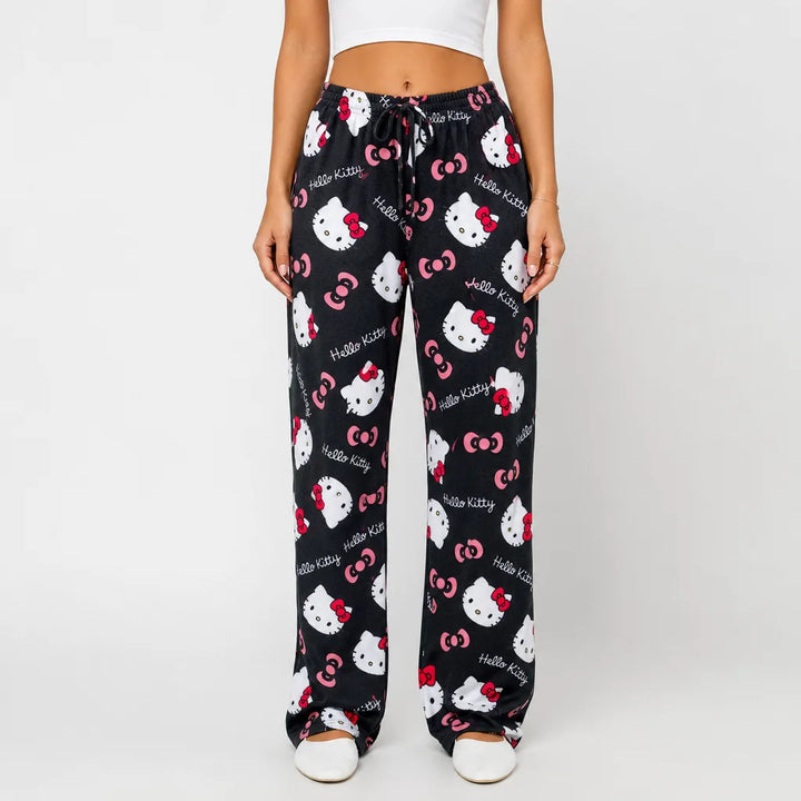 Sakura | Womens Plush Pajama Pants - Color:Black;Size:XS