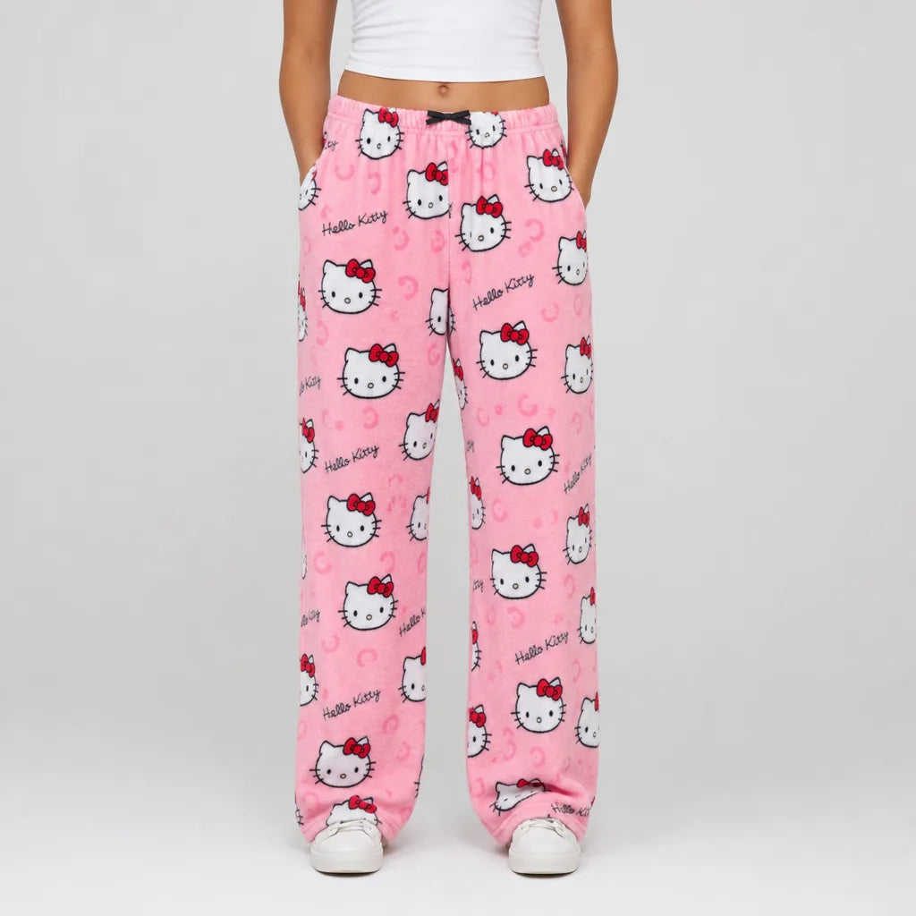 Sakura | Womens Plush Pajama Pants - Color:Pink;Size:XS