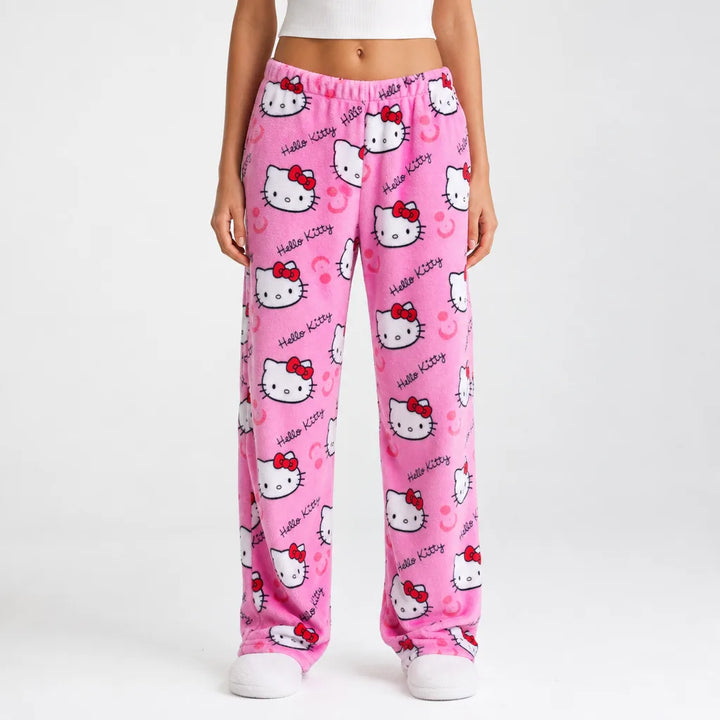 Sakura | Womens Plush Pajama Pants - Color:Rose Red;Size:XS