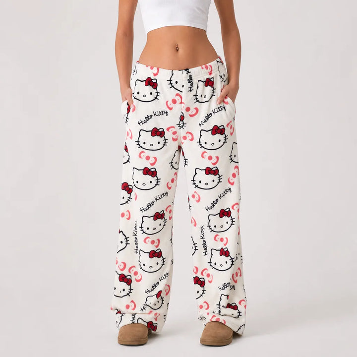 Sakura | Womens Plush Pajama Pants - Color:White;Size:XS