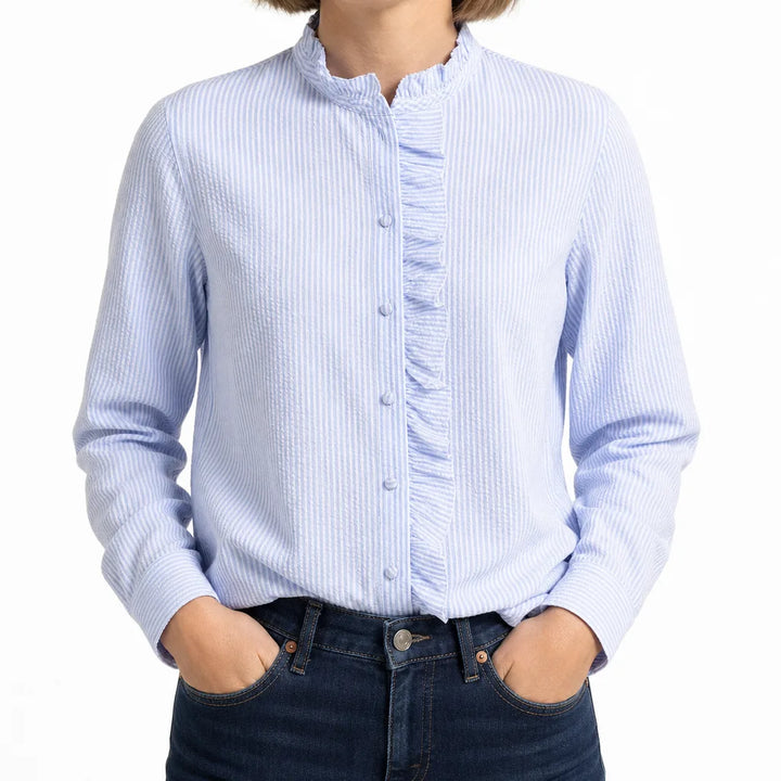 Women's Blue Salinger Ruffle Collar Blouse