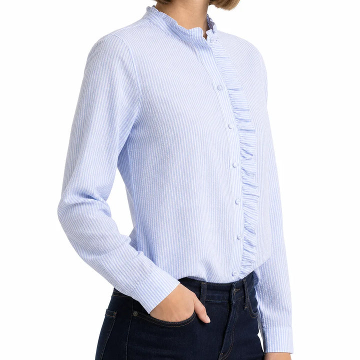 Women's Blue Salinger Ruffle Collar Blouse