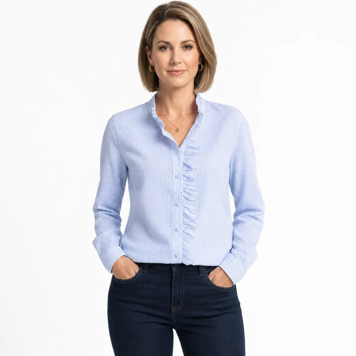 Women's Blue Salinger Ruffle Collar Blouse