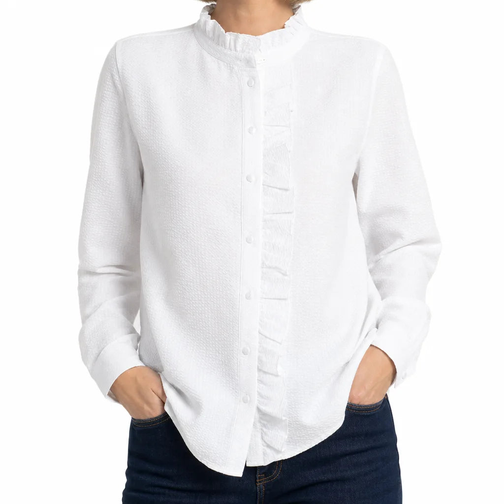Women's White Salinger Ruffle Collar Blouse