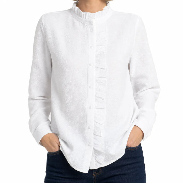 Women's White Salinger Ruffle Collar Blouse