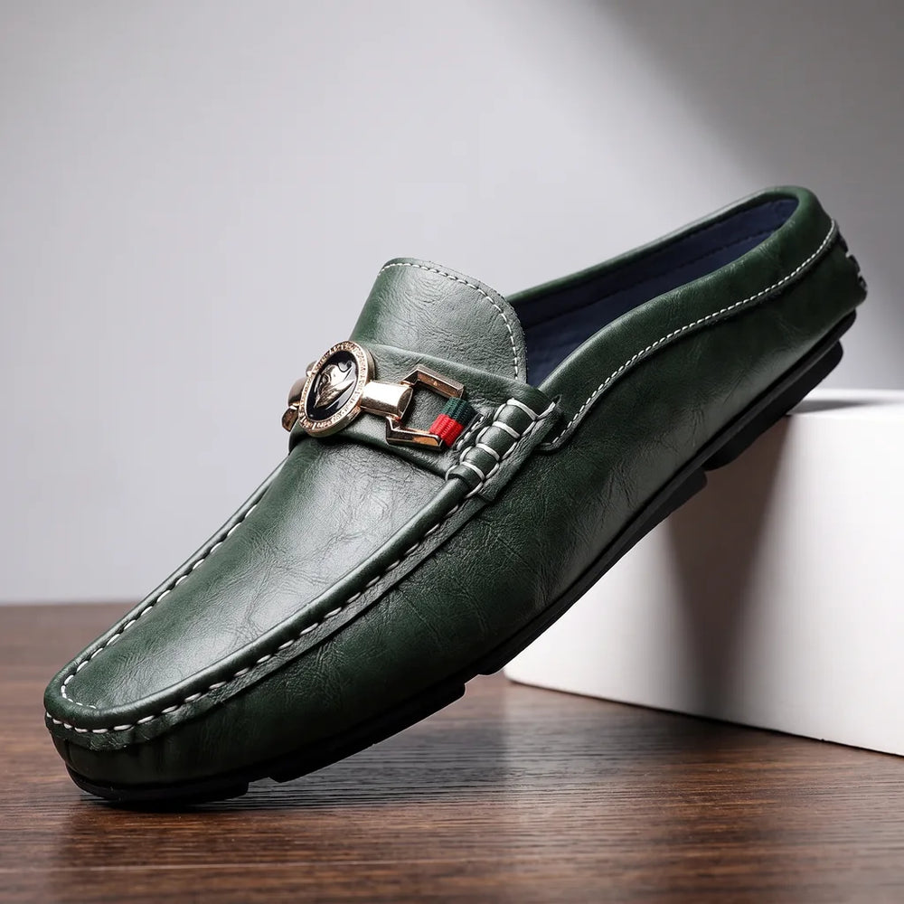 Men's Green Petra Leather Mule Loafers