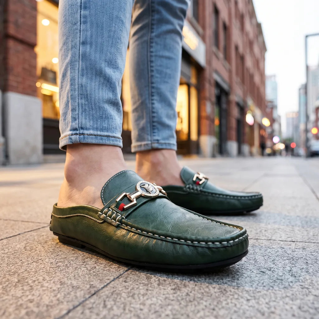 Men's Green Petra Leather Mule Loafers