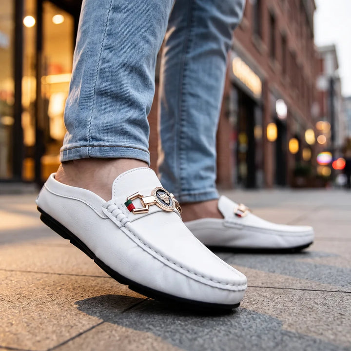 Men's White Petra Leather Mule Loafers