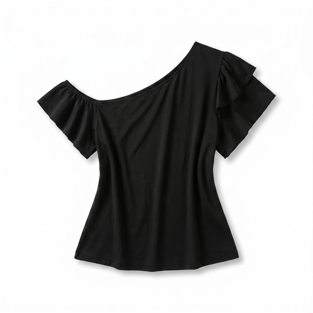 Samira Ruffle Asymmetric Top - Color:Black;Size:XL