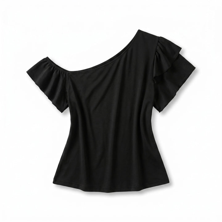 Samira Ruffle Asymmetric Top - Color:Black;Size:XL