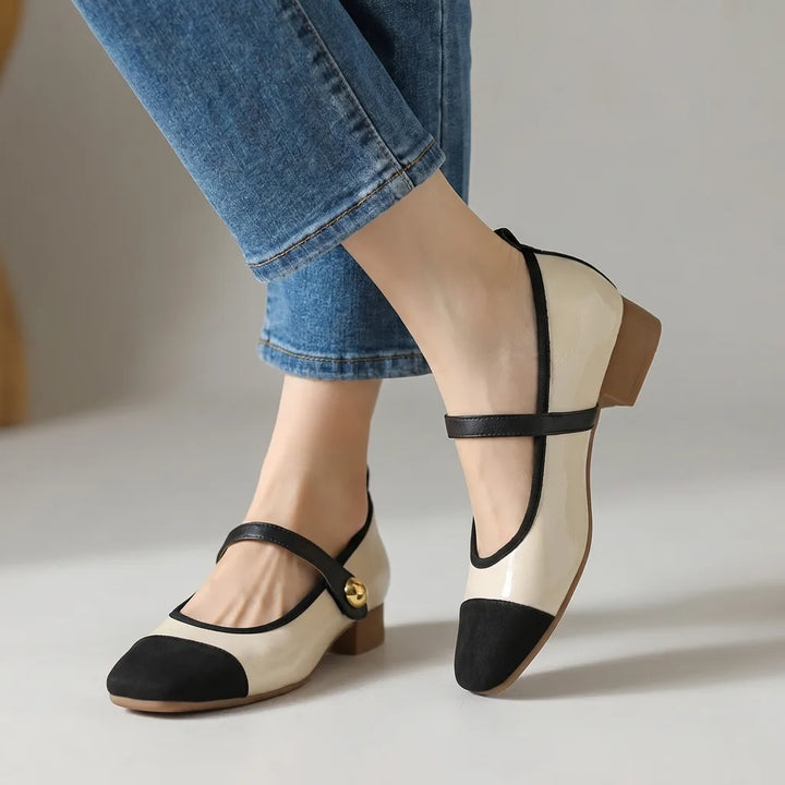 Sarah Square Toe Mary Janes - Color:Apricot;Size:35