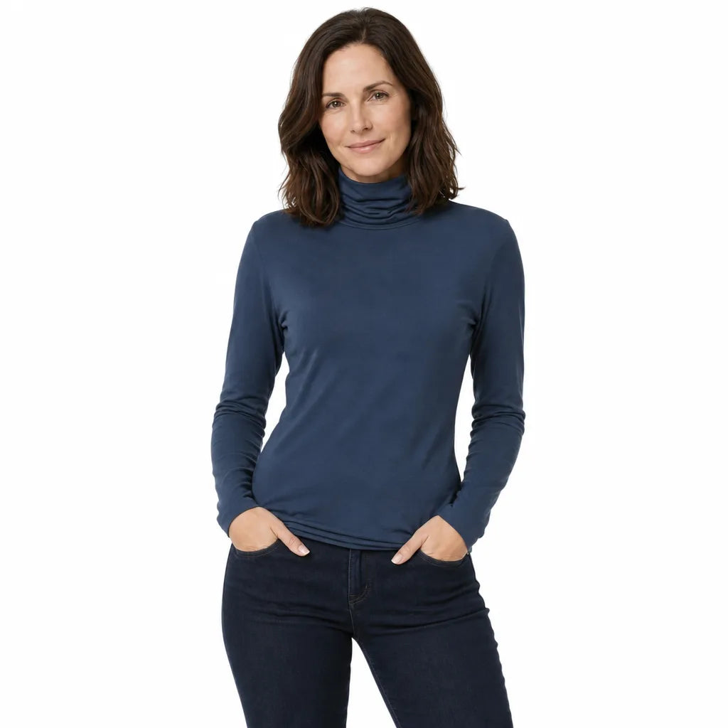 Women's Blue Clive Fleece Turtleneck Tee