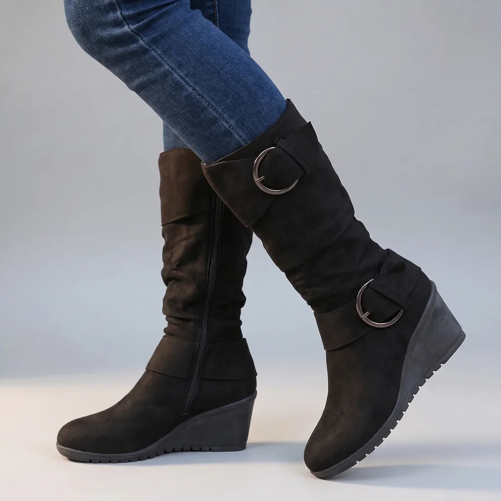Saskia | Women's Orthopedic Wedge Boots - Color:Black;Size:36