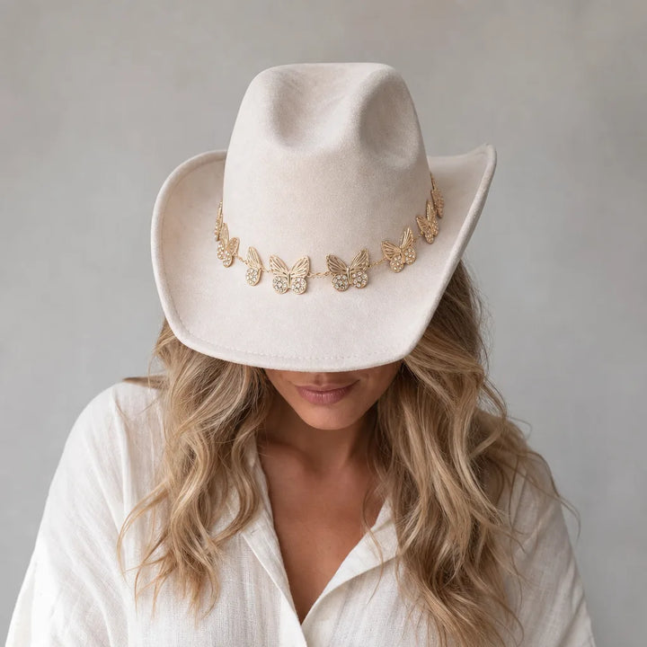 Women's Beige Estella Wide-Brim Fedora