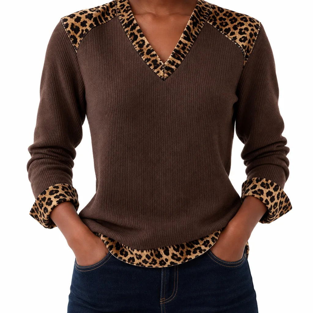 Women's Brown Tia | Women's Animal-Trimmed Sweater -No match (No green variant)
