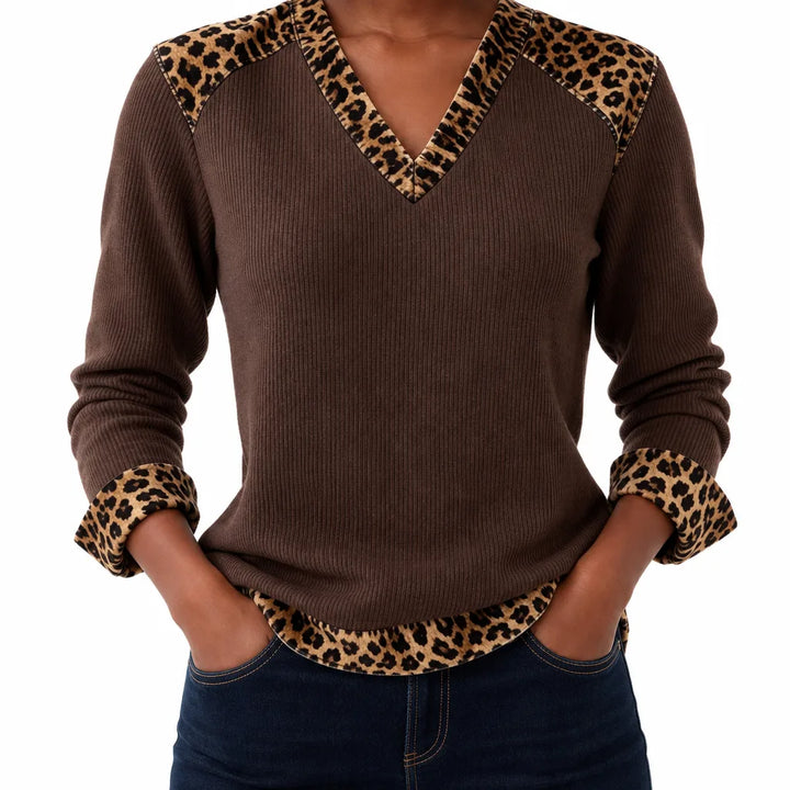Women's Brown Tia | Women's Animal-Trimmed Sweater -No match (No green variant)