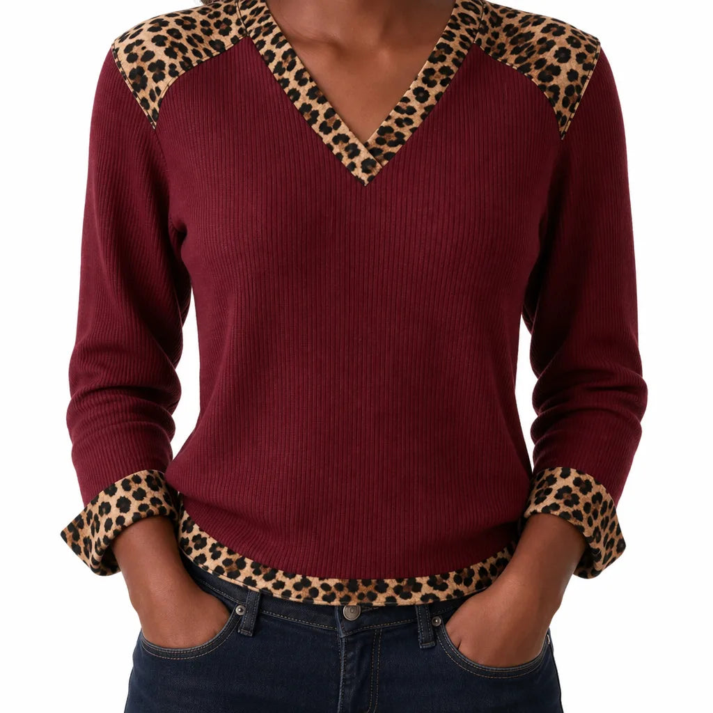 Women's Burgundy Tia | Women's Animal-Trimmed Sweater -No match (No green variant)
