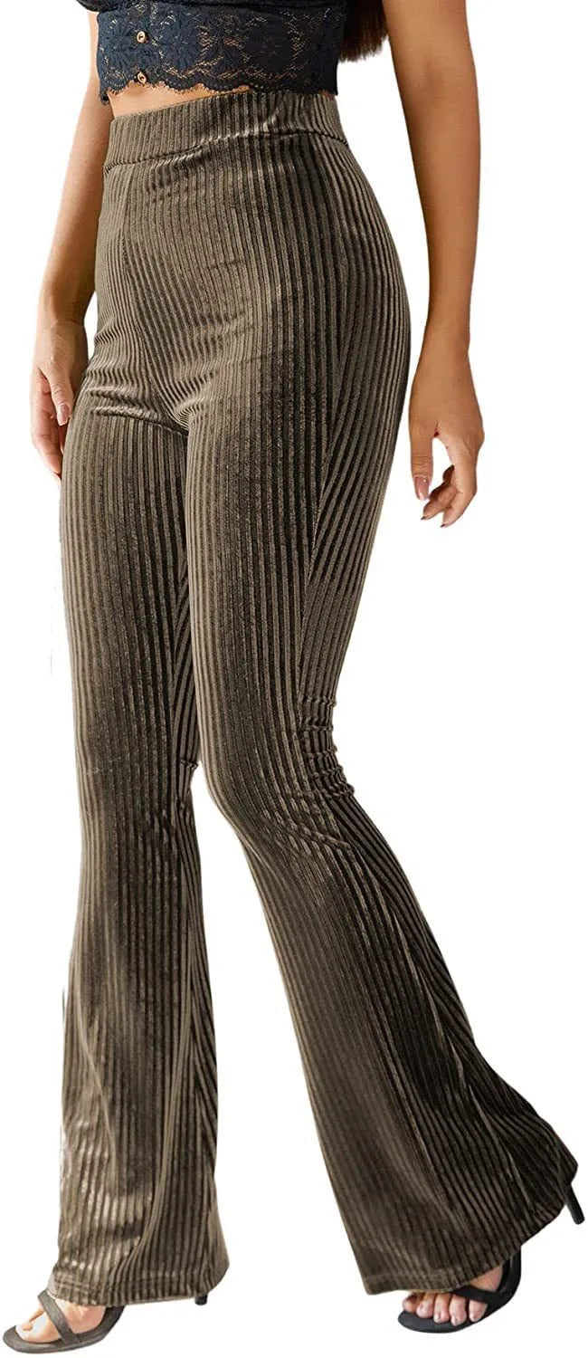 Savannah | Women's Corduroy High Waist Flare Pants - Size:XS;Color:Army Green