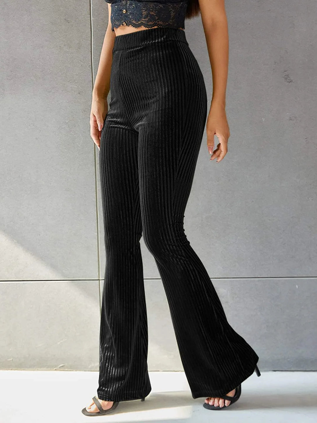 Savannah | Women's Corduroy High Waist Flare Pants - Size:XS;Color:Black