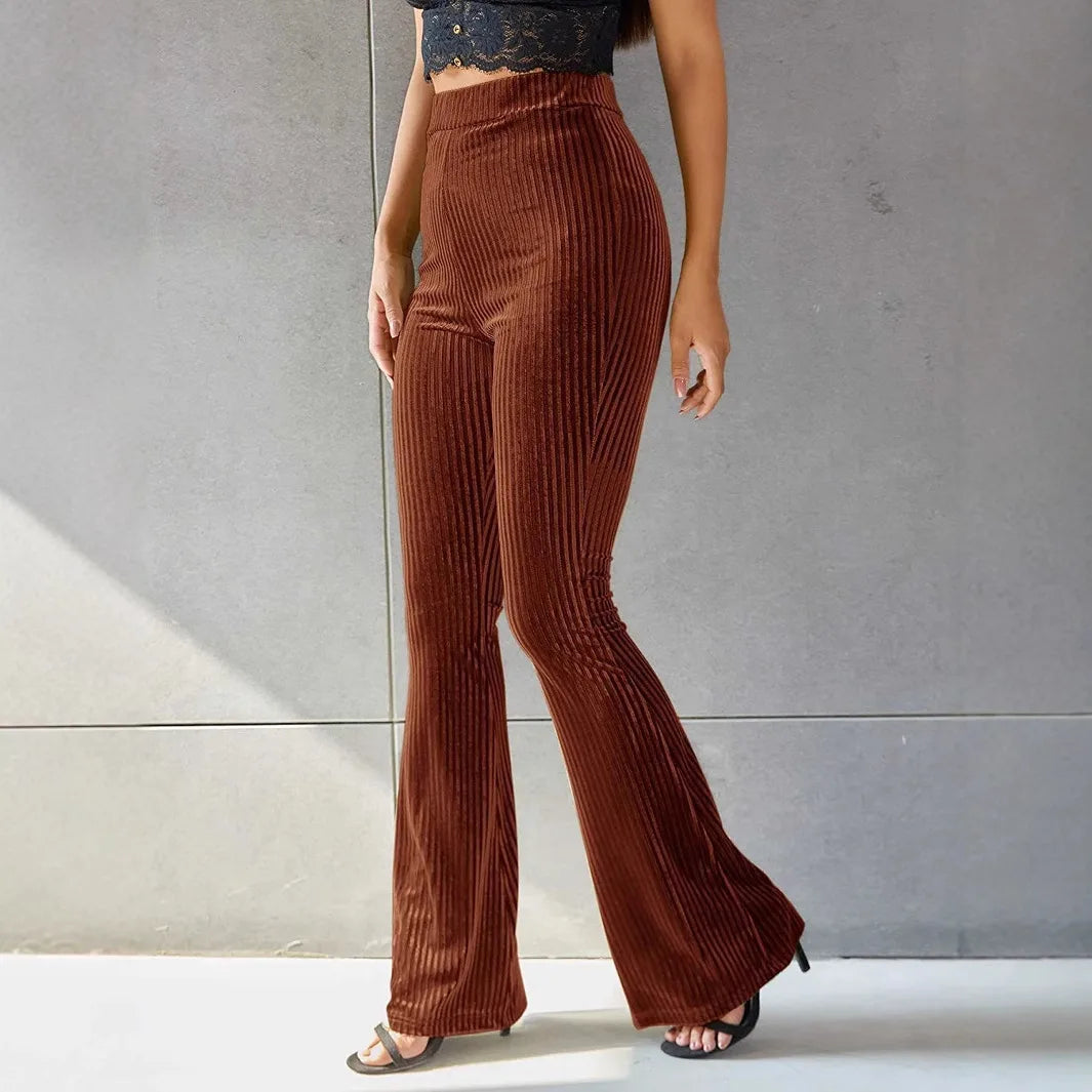 Savannah | Women's Corduroy High Waist Flare Pants - Size:XS;Color:Brown
